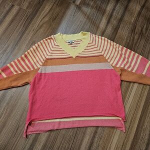 DAVI & DANI V-Neck Sweater in Pink, Yellow, and Orange. Size Large